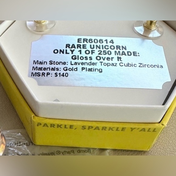 Bomb Party Rare Unicorn Lavender Topaz CZ Earrings | Gloss Over It | Gold Plated - Picture 2 of 3